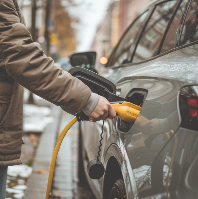 Ladekabel wird in Elektroauto gesteckt für den Ladevorgang.