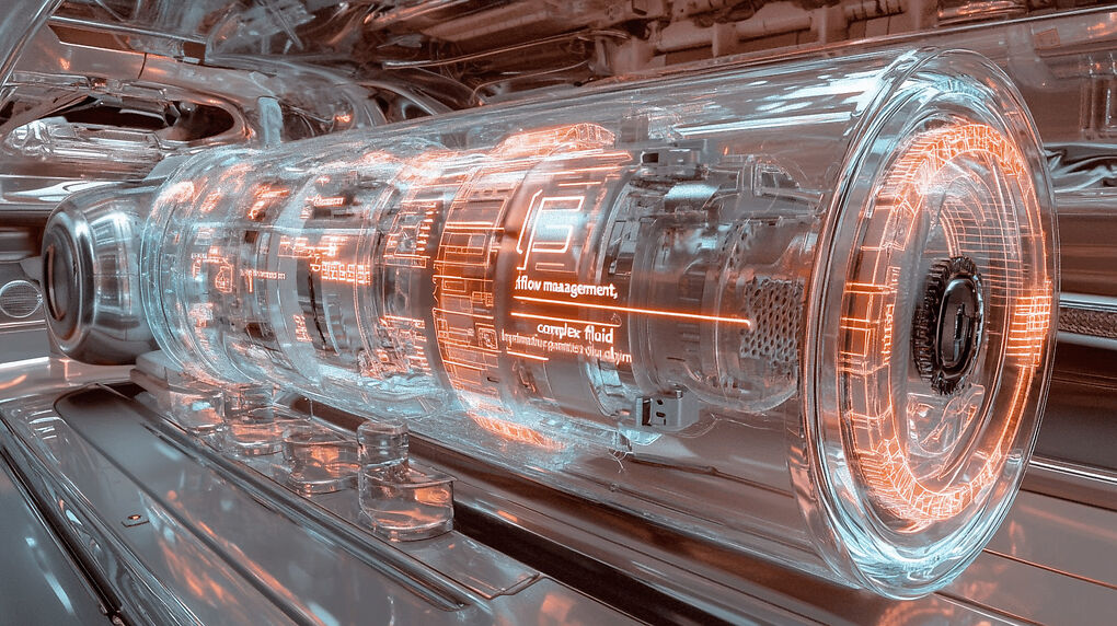 Futuristisches Bild einer Batterie mit orangenen und blauen Akzenten