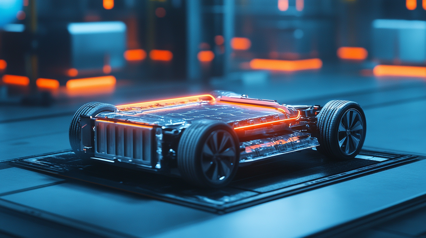 Image conceptuelle d'une batterie de voiture avec des accents de couleur orange.