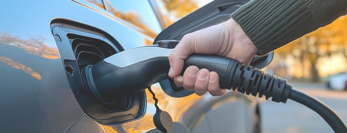 Un propriétaire recharge sa voiture électrique.