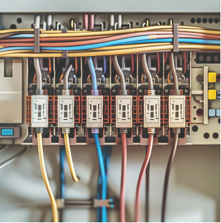 Différents câbles de couleurs vives.