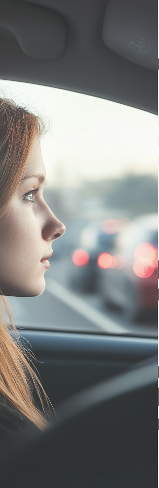 Una donna siede al volante di un'auto elettrica.