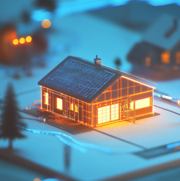 Miniatuur van een verlicht huis.