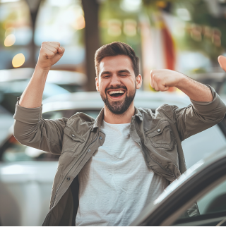 Man tevreden met zijn elektrische autoverzekering.