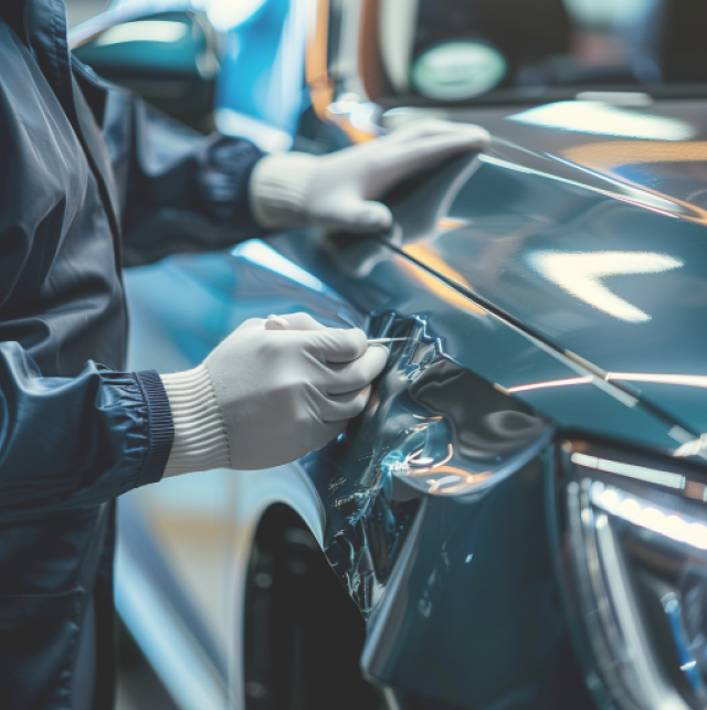 Schade aan een elektrische auto wordt gerepareerd door een specialist.