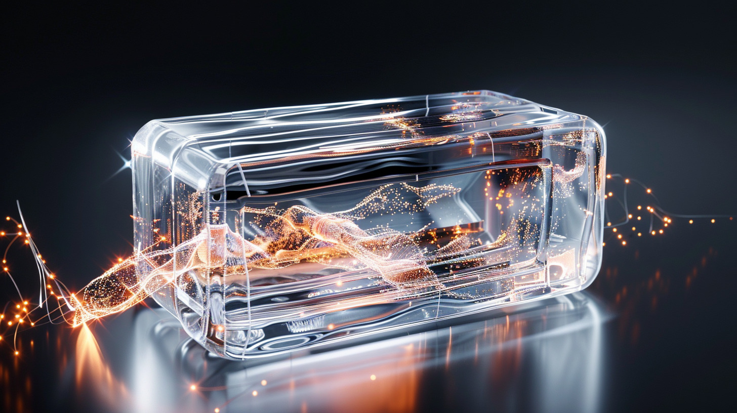 Afbeelding van een transparante kubus met oranje kleuraccenten