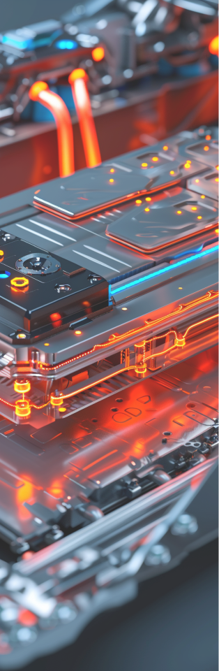 Futuristisch gedetailleerd beeld van een defecte accu van een elektrische auto.