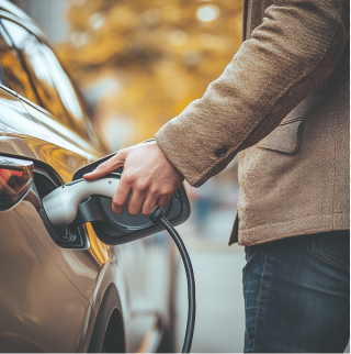 Een man laadt zijn elektrische auto op.