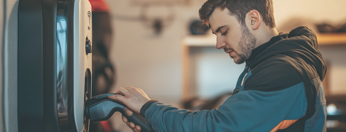 Man onderhoudt een Wallbox.