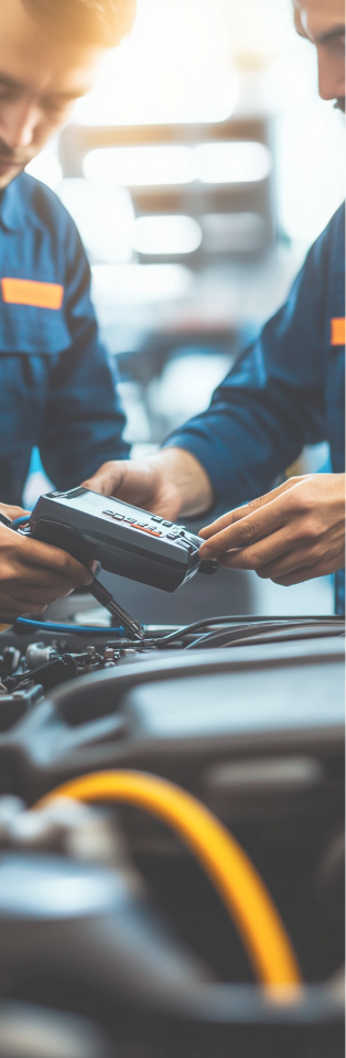 Gespecialiseerd personeel bekijkt het interieur van een auto.